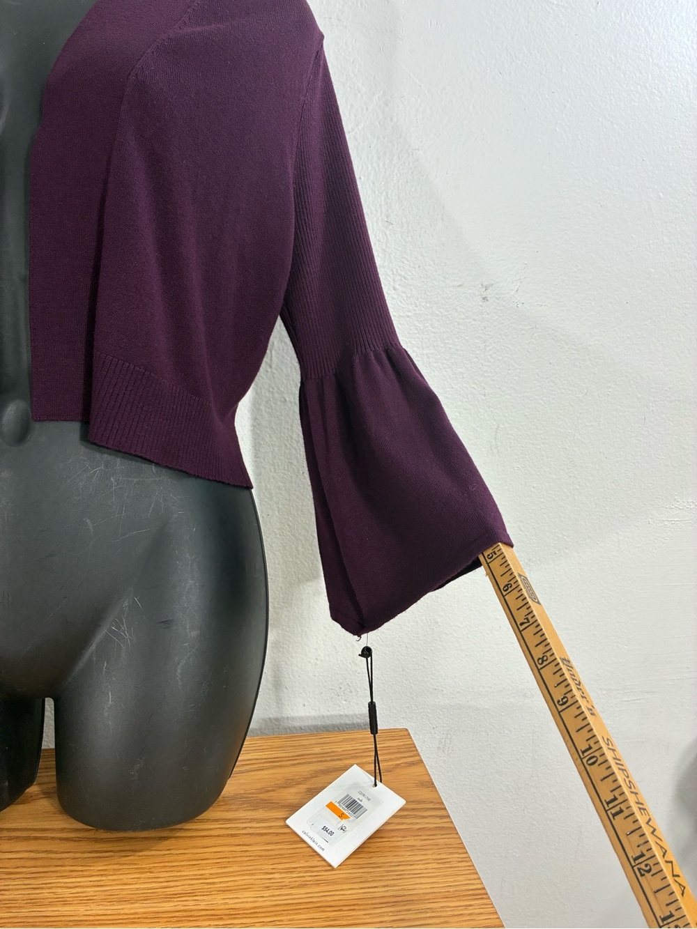 Calvin Klein Cropped Open-Front Cardigan in Deep Plum - Picture 2 of 10